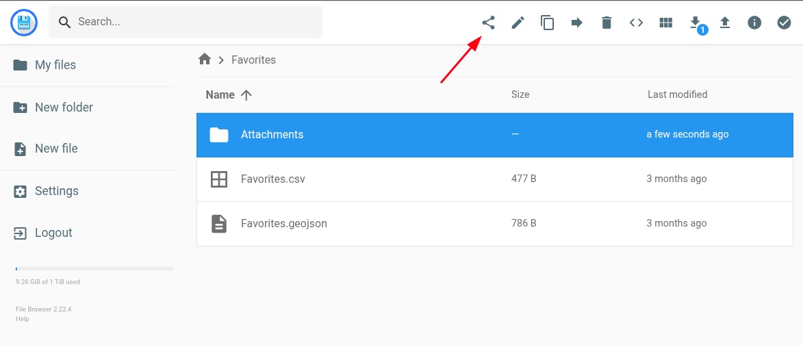 Location of the Share icon